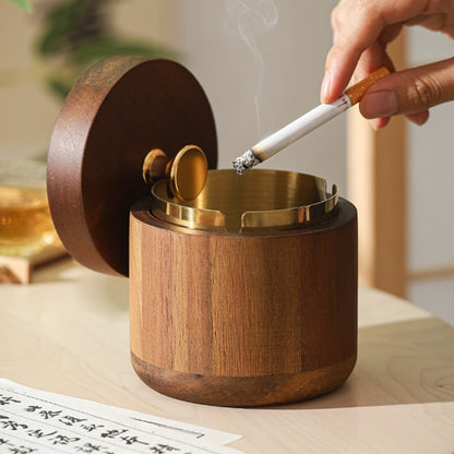 New Chinese Style Ashtray with Cover Solid Wood