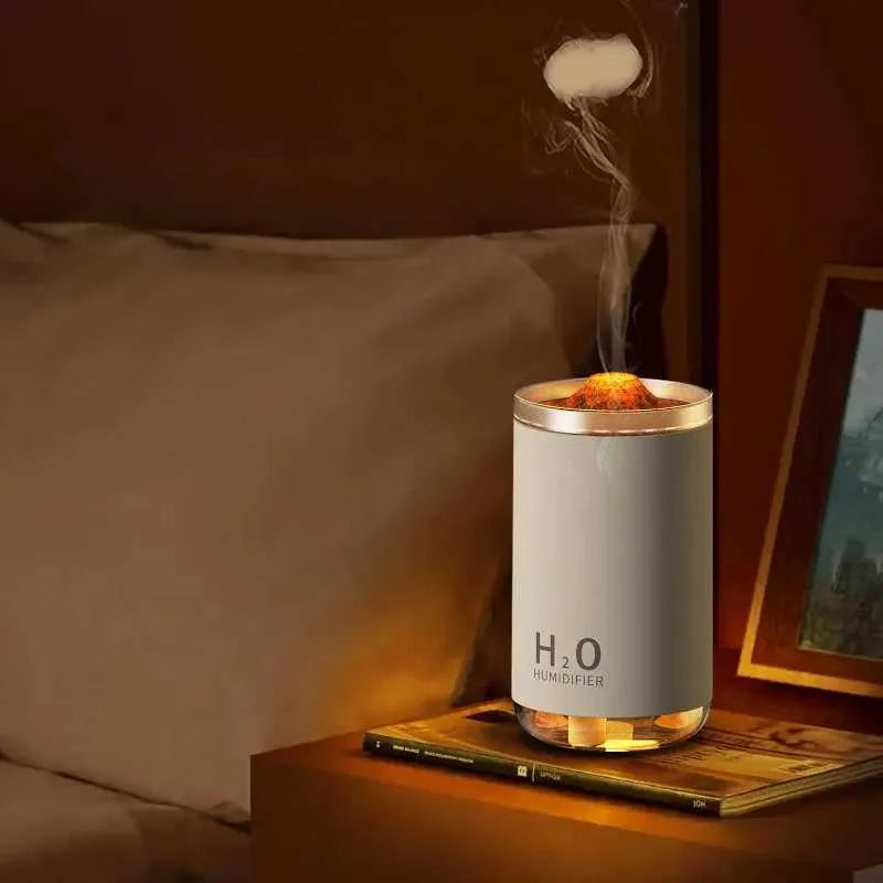 Humidifiers Household Air Humidifier Purifier LED Seven Color Ambient Light Decoration Bedroom Office Car Flame Aroma Diffuser 900ML Y240628