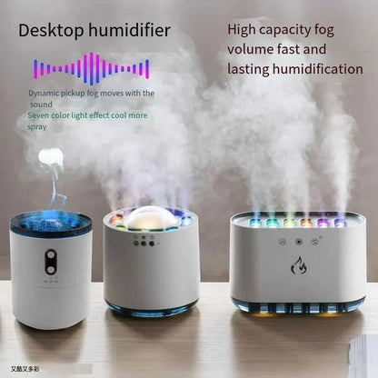 Humidifiers Household Air Humidifier Purifier LED Seven Color Ambient Light Decoration Bedroom Office Car Flame Aroma Diffuser 900ML Y240628