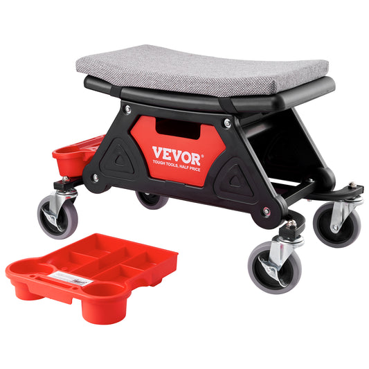 VEVOR Mechanics Stool, 300 LBS Capacity Rolling Mechanic Seat with Wheels, with Three Slide Out Tool Trays and Drawer, Heavy Duty Roller Creeper Seat for Home Garage DIY Automotive