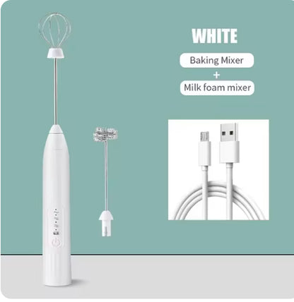 Electric Egg 2 in 1 Beater Whisk Coffee Mixer USB Rechargeable Double Head Milk Frothers Baking Stirrer Kitchen Tools Gadgets