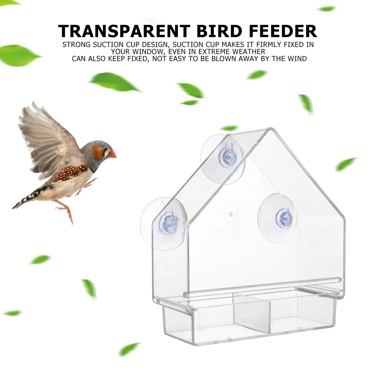 Window Bird Feeder House Shape Weather Proof Transparent Suction Cup Outdoor Birdfeeders Hanging Birdhouse for outside Garden