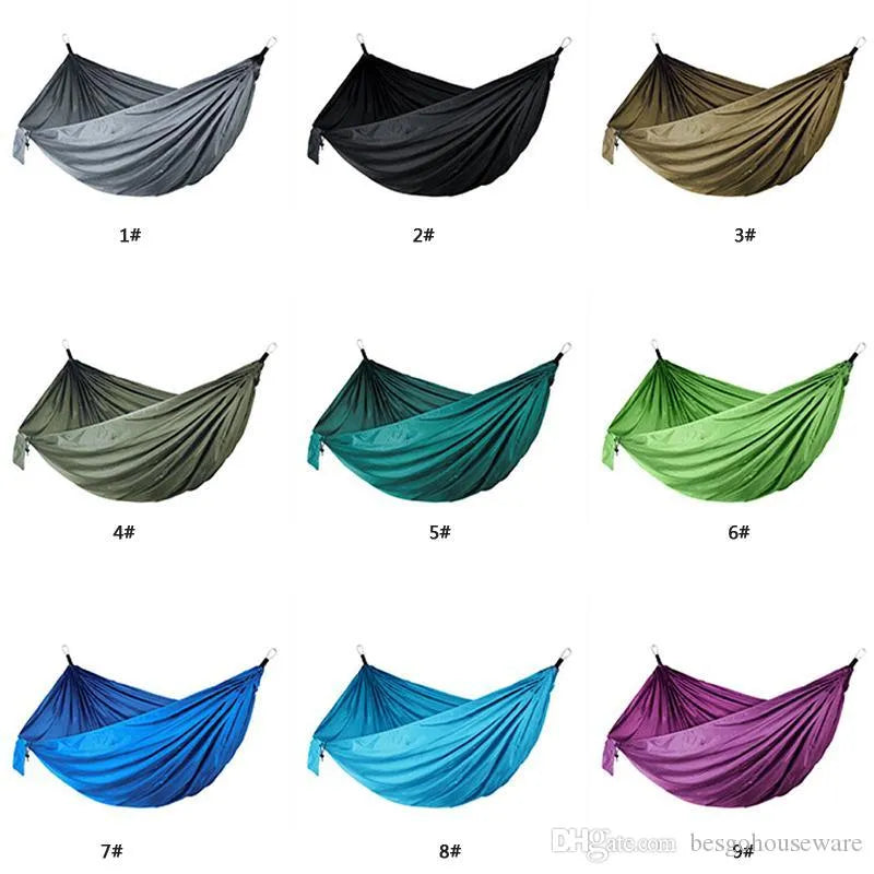 44 Colors 106*55 Inch Outdoor Parachute Hammock Tent Foldable Camping Swing Hanging Bed Nylon Cloth Hammocks Swing Bed with Ropes Carabiners