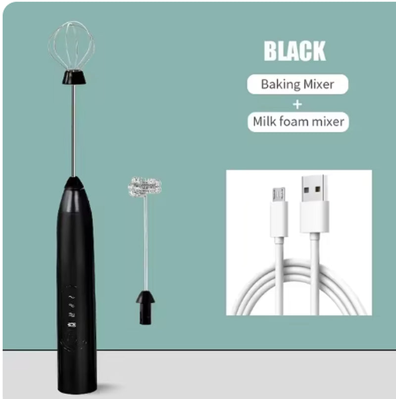 Electric Egg 2 in 1 Beater Whisk Coffee Mixer USB Rechargeable Double Head Milk Frothers Baking Stirrer Kitchen Tools Gadgets