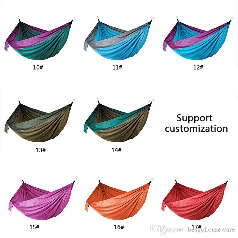 44 Colors 106*55 Inch Outdoor Parachute Hammock Tent Foldable Camping Swing Hanging Bed Nylon Cloth Hammocks Swing Bed with Ropes Carabiners