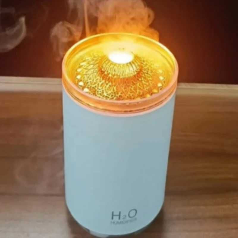 Humidifiers Household Air Humidifier Purifier LED Seven Color Ambient Light Decoration Bedroom Office Car Flame Aroma Diffuser 900ML Y240628