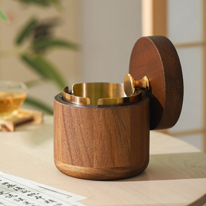 New Chinese Style Ashtray with Cover Solid Wood
