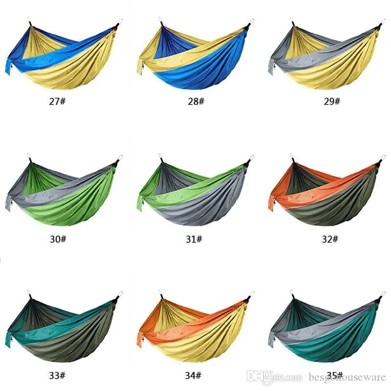 44 Colors 106*55 Inch Outdoor Parachute Hammock Tent Foldable Camping Swing Hanging Bed Nylon Cloth Hammocks Swing Bed with Ropes Carabiners