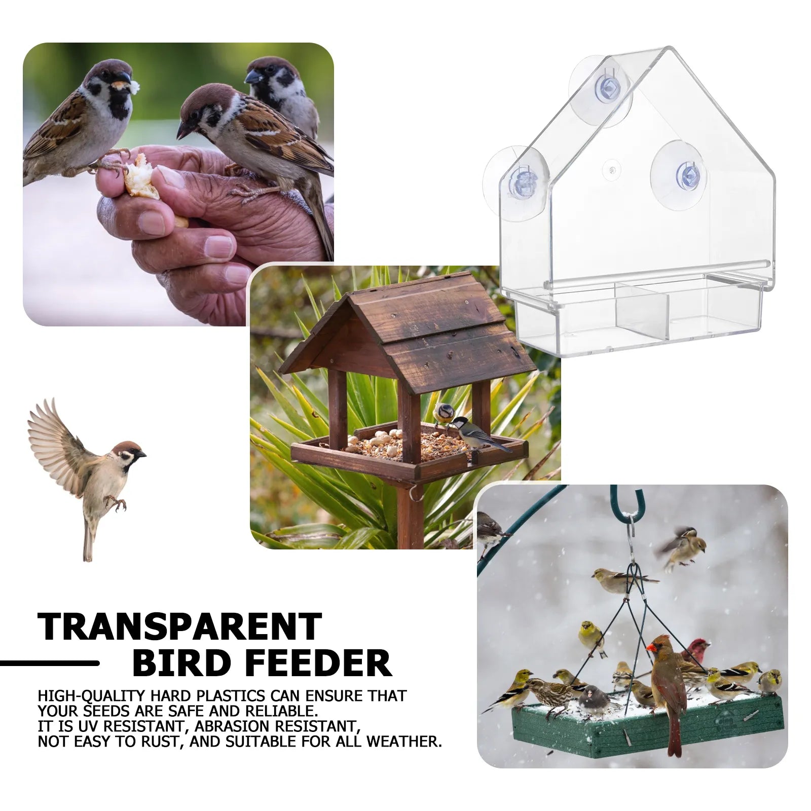 Window Bird Feeder House Shape Weather Proof Transparent Suction Cup Outdoor Birdfeeders Hanging Birdhouse for outside Garden