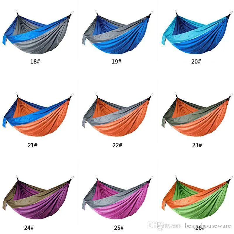 44 Colors 106*55 Inch Outdoor Parachute Hammock Tent Foldable Camping Swing Hanging Bed Nylon Cloth Hammocks Swing Bed with Ropes Carabiners