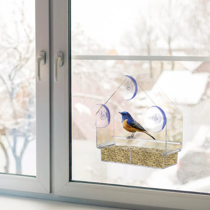 Window Bird Feeder House Shape Weather Proof Transparent Suction Cup Outdoor Birdfeeders Hanging Birdhouse for outside Garden