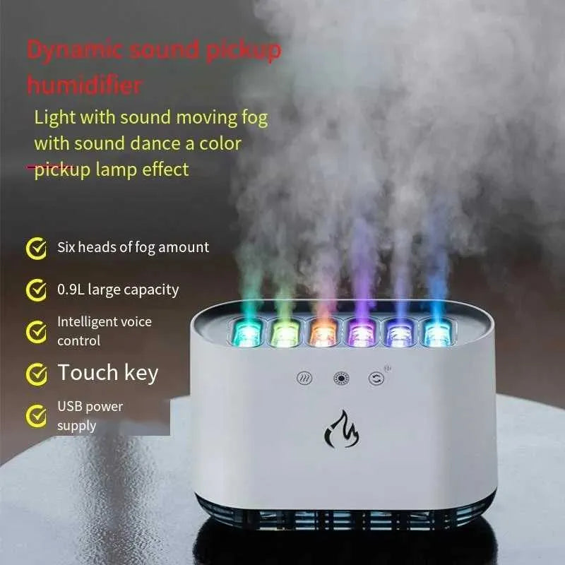 Humidifiers Household Air Humidifier Purifier LED Seven Color Ambient Light Decoration Bedroom Office Car Flame Aroma Diffuser 900ML Y240628