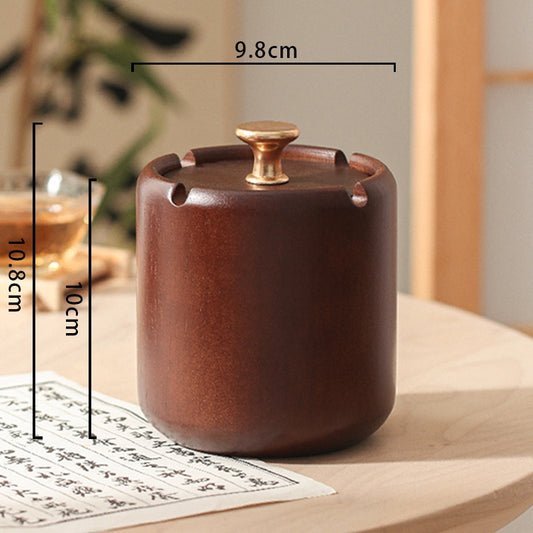 New Chinese Style Ashtray with Cover Solid Wood