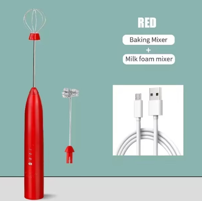 Electric Egg 2 in 1 Beater Whisk Coffee Mixer USB Rechargeable Double Head Milk Frothers Baking Stirrer Kitchen Tools Gadgets