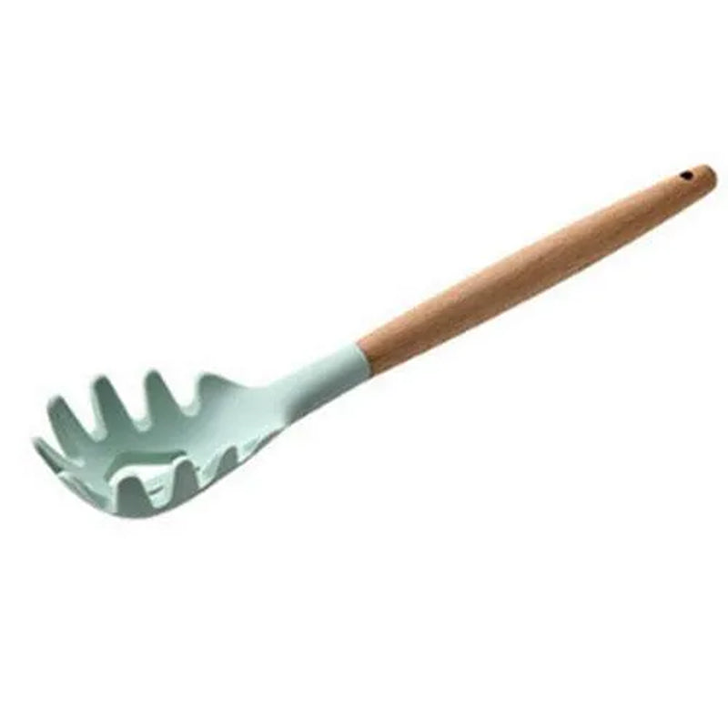 Silicone Kitchenware Set with Wooden Handle Nonstick Spoon Scoop Spatula Tongs Utensilios De Cocina Kitchen Utensils Tool