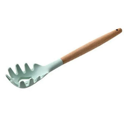 Silicone Kitchenware Set with Wooden Handle Nonstick Spoon Scoop Spatula Tongs Utensilios De Cocina Kitchen Utensils Tool