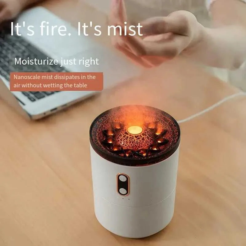 Humidifiers Household Air Humidifier Purifier LED Seven Color Ambient Light Decoration Bedroom Office Car Flame Aroma Diffuser 900ML Y240628
