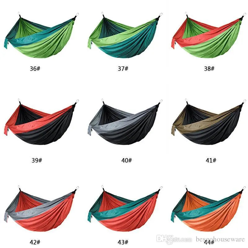 44 Colors 106*55 Inch Outdoor Parachute Hammock Tent Foldable Camping Swing Hanging Bed Nylon Cloth Hammocks Swing Bed with Ropes Carabiners