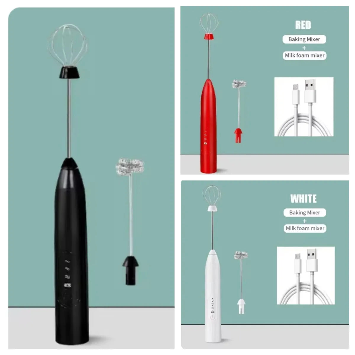 Electric Egg 2 in 1 Beater Whisk Coffee Mixer USB Rechargeable Double Head Milk Frothers Baking Stirrer Kitchen Tools Gadgets