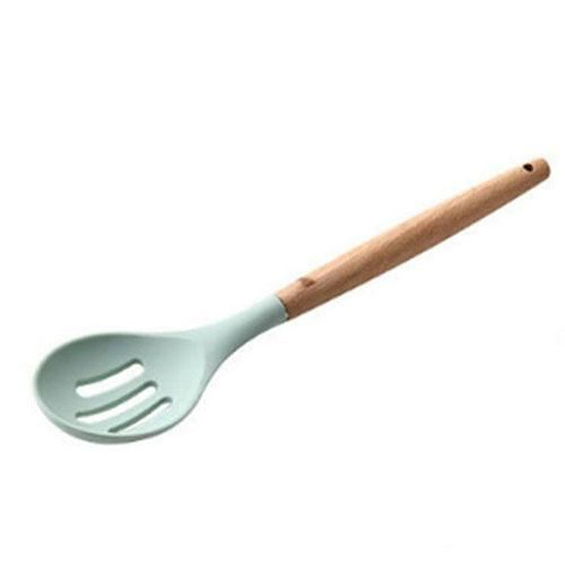 Silicone Kitchenware Set with Wooden Handle Nonstick Spoon Scoop Spatula Tongs Utensilios De Cocina Kitchen Utensils Tool
