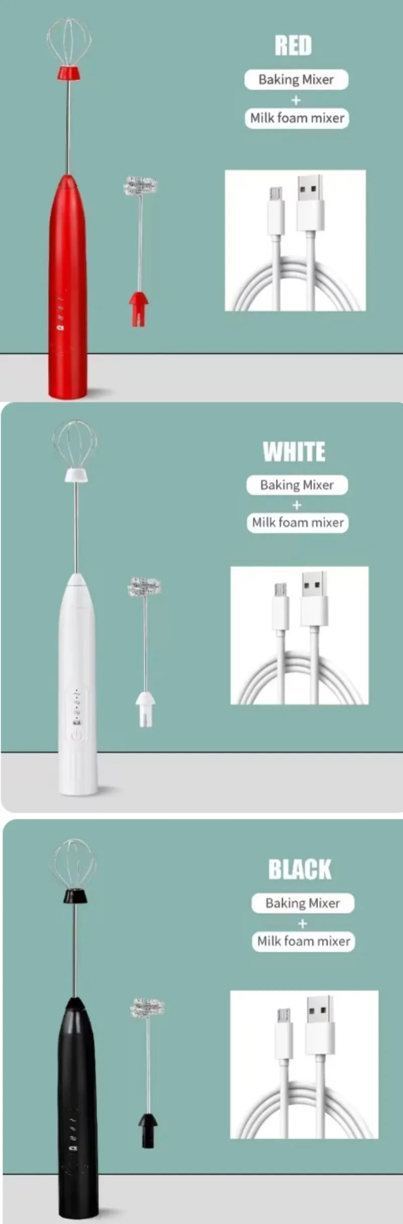 Electric Egg 2 in 1 Beater Whisk Coffee Mixer USB Rechargeable Double Head Milk Frothers Baking Stirrer Kitchen Tools Gadgets