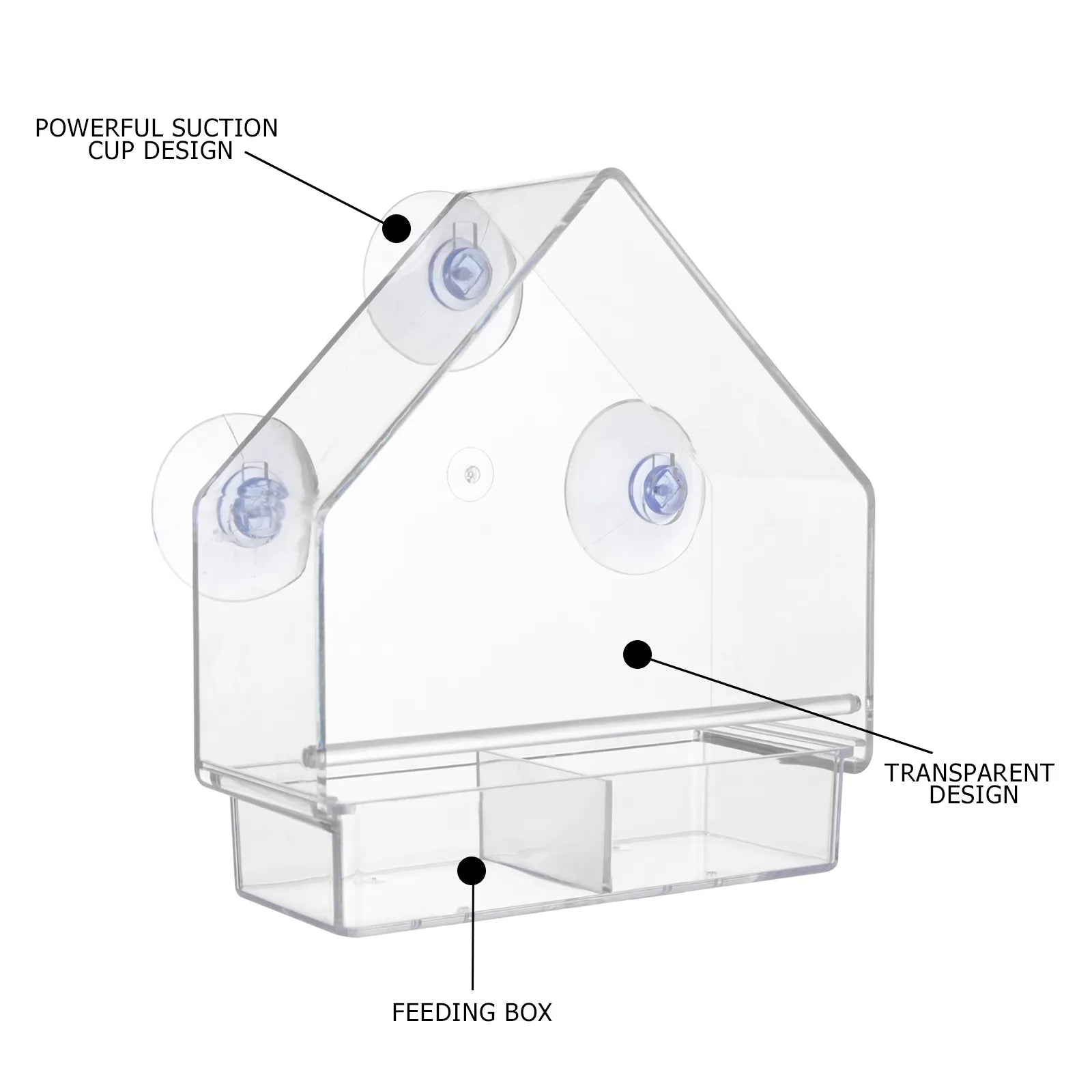 Window Bird Feeder House Shape Weather Proof Transparent Suction Cup Outdoor Birdfeeders Hanging Birdhouse for outside Garden