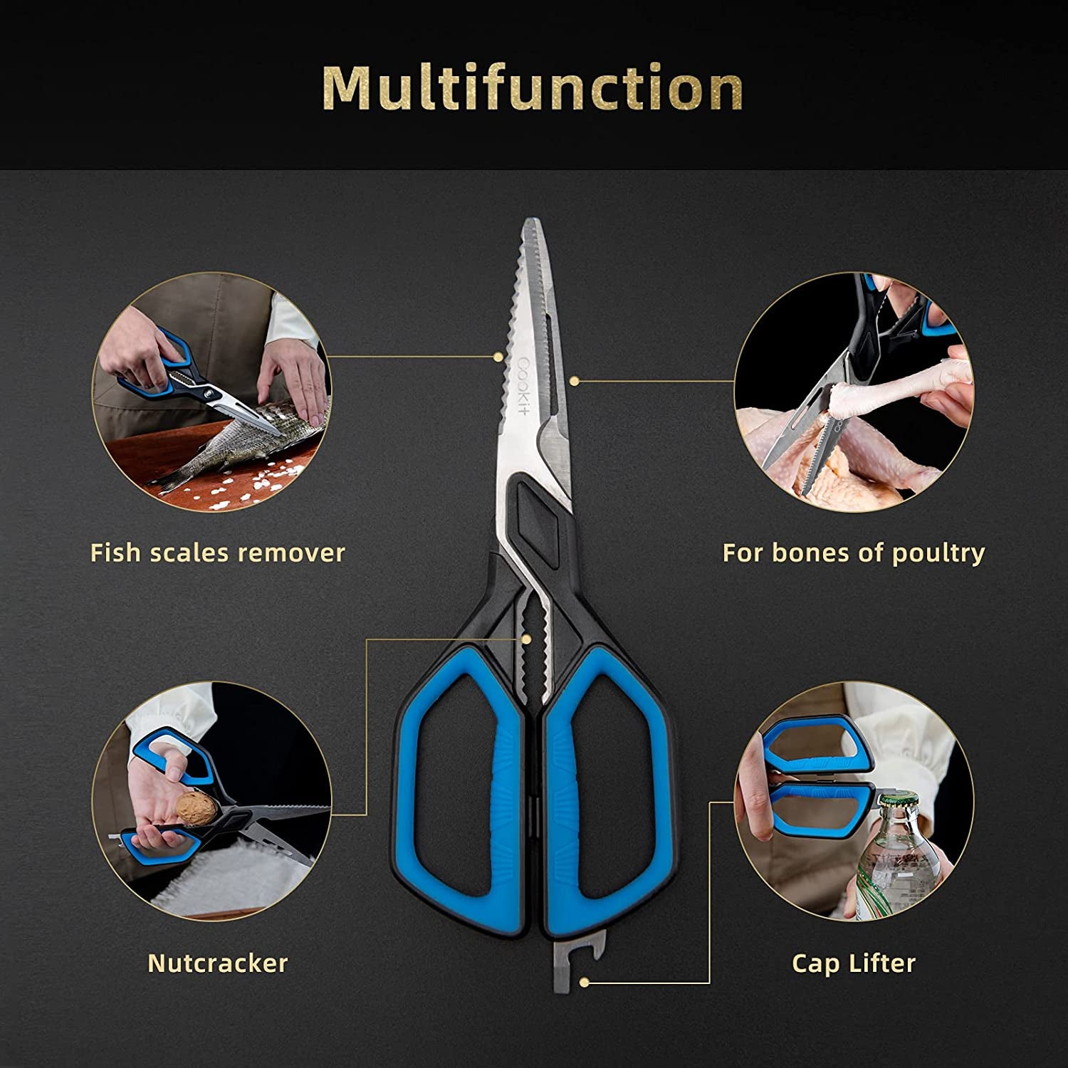 Kitchen Scissors Cookit Kitchen Shears Heavy Duty Stainless Steel Chef Shears Utility Come Apart Food Shears for Chicken Poultry Fish Meat Vegetables