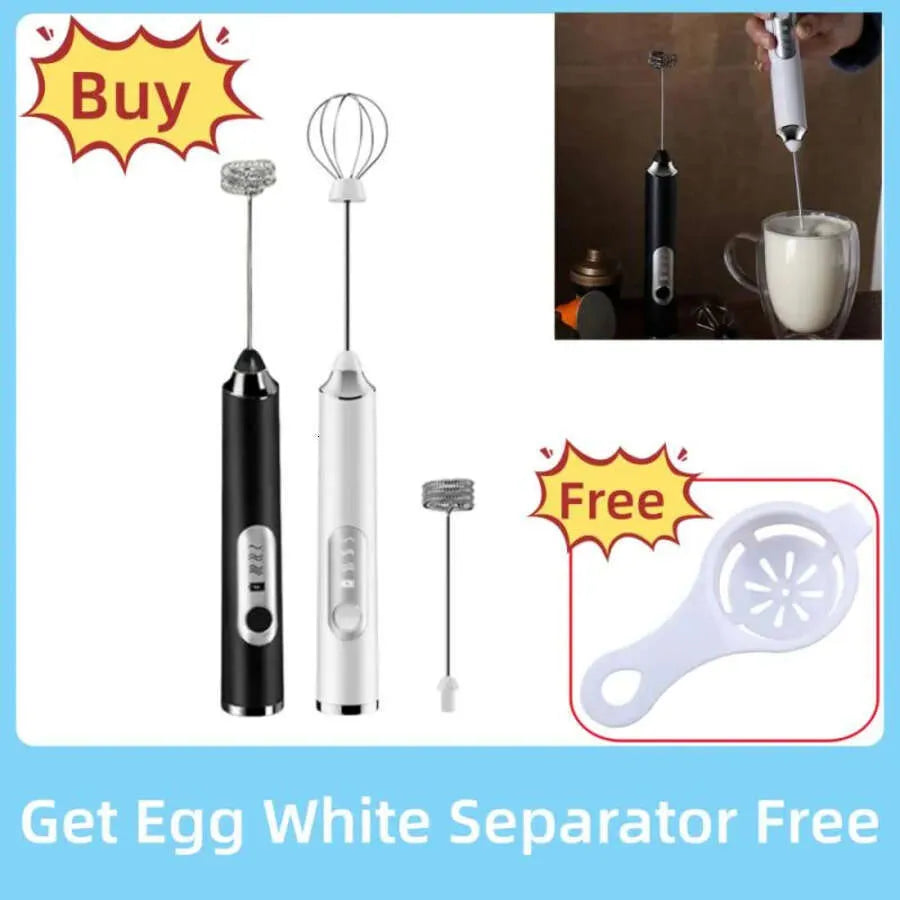 Electric Egg 2 in 1 Beater Whisk Coffee Mixer USB Rechargeable Double Head Milk Frothers Baking Stirrer Kitchen Tools Gadgets